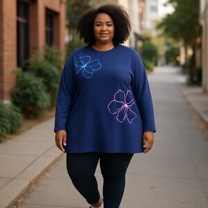 Lane Bryant Purple Blue Floral Long‎ Sleeve Tunic Pullover Plus Size 22/24 #142